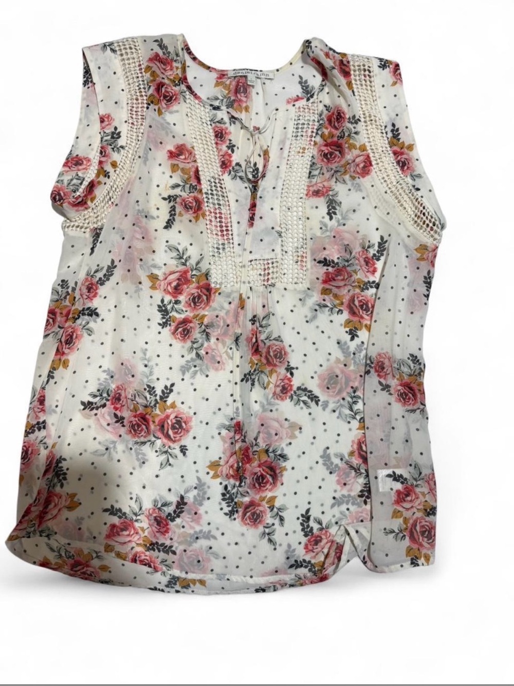 Daniel Rainn White Floral Lace-Trim Sleeveless Camisole
